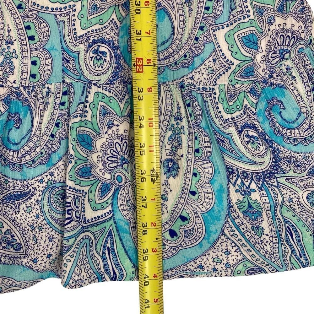 Cynthia Rowley Paisley Ruffle Hem Dress Womens Size 12 Blue Pockets Festive Boho - Picture 8 of 11